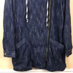 CAbi Women’s Dark Blue Cotton Soft Denim Asymmetrical Zipper Hooded Jacket Photo 2