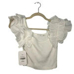 Mustard Seed   Ribbed Cropped Top Size Small White Ruffle Sleeve Feminine NWT Photo 1