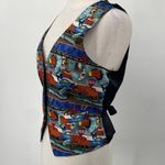 Vintage 90s Nicole Miller Silk Vest Australia Pattern Black Blue Red NEW Large Photo 9