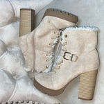 EXPRESS Beige Heeled Boots with Faux Fur Photo 7