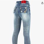 Womens HR Lightwash Embellished Embroidered Raw Edge Skinny Jeans sz 6 Blue Photo 3
