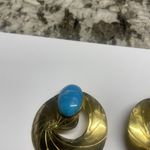 Pretty Gold Tone Brass Blue Stone Large Oversized Statement Clip On Earrings Photo 6
