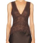 NWT Ronny Kobo Silk Charmeuse & Lace Maxi Dress Size XL Brown Photo 3