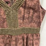 Y2K brown floral eyelet olive crochet trim babydoll midi sleeveless dress Size L Photo 6