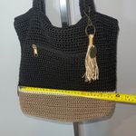 The Sak Crochet Hobo Shoulder Slouch Purse Tote black tan EUC Photo 4