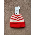 ZARA Red Cream White Striped Knit Chunky Sweater Hat Beanie Photo 5