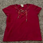 st. john's bay St-john-s-bay Boohoo embroidered lace top with beads Women's Pink and Red Shirt Photo 0