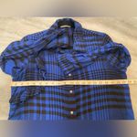 Dex Royal Blue Black Plaid Flannel Button Down Shirt Ruffle Shoulder Size M Size M Photo 8