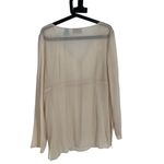 Sheer Beige silk Long Sleeve Embroidered Blouse Tie Waist flowy boho feminine m White Size M Photo 8