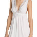 Eberjay Eberjey Sara Grand Ivory Chemise Lace trim Nightgown V-Neck Size Small Coquette Photo 0