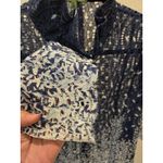 Trisha Tyler M Navy Lace Ombre Button Up Blouse Coastal Artsy Lagenlook Sheer Blue Size M Photo 2