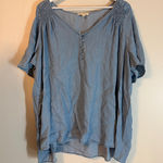 Jane and Delancey Shirt Top 1X Lyocell Denim Light Blue Chambray Short Sleeve Photo 0