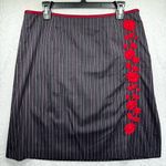 Vintage 90s Pinstriped Mini Pencil Skirt with Embroidered Red Floral by i.e. Black Size 14 Photo 0