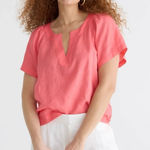 J.Crew  Salmon Pink Flutter Sleeve Linen‎ V Neck Top Size Medium Photo 0