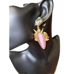 New Nazila Couture Pink Gemstone and Abalone Earrings with Gold Spikes Photo 1