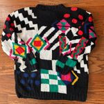 IZOD Vintage 80s Hand Knit Geometric Crewneck Sweater Shoulder Pads Size Small Photo 10