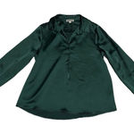 Pleione NWOT M Women’s Dark Green Satin Blouse Work Attire Business Casual Formal Photo 0