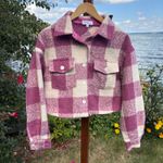 Mable Micah Brushed Fuzzy Textured Pink Plaid Crop Button Down Jacket size Small Photo 2