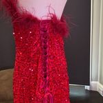 Women’s Pink Short Feather & Sequin One Shoulder Prom Party Dress Size 14 *READ Pink Photo 6