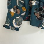 Anthropologie Anthro Everleigh Dark Green Blue Floral V Neck Ruffle Wrap Long Sleeve M Photo 8