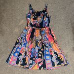 Gorman Vintage VTG Novelty Silk Fiesta Bird Fish Boho Geometric Tank Midi Dress Blue Photo 0