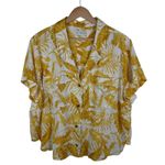 Wonderly  Tropical Leaf Print Linen Blend Button Up Shirt Sz 2X/3X Yellow Resort Photo 0