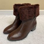 H by Halston  Caroline Brown Leather Ankle Boot Faux Fur Size 7 Photo 3