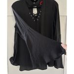 Jennifer Lopez JLO Lace Up Choker Blouse Black Bell Sleeve Size XS Loose Fit Photo 3