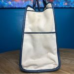 Michael Kors  Canvas Leather Trimmed Large Tote Travel Bag Ivory Navy Blue Photo 3