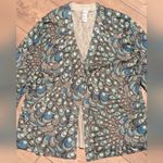 Chico's Sweater Womens 2 Large 12 Teal Gray Silver Peacock Metallic Cardigan Photo 1