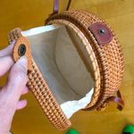 Two Tone Round Rattan Straw Wicker Shoulder Purse Bag, Tan, Khaki Tan Photo 5