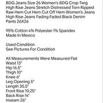 Jeans Size 26 Women's BDG Crop Twig High Rise Jeans Stretch Distressed Torn Ripped Raw Hem Photo 6