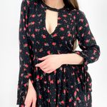 Free People Flowy Boho Keyhole Floral Tegan Mini Dress Longsleeve Black Size 8 Photo 2
