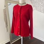 Chunky Vintage Bright Red Flower Floral Embroidered Knit Button Up Cardigan M Size M Photo 2