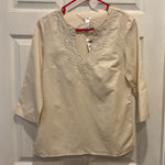 Old Navy NWT  Top Linen White Embellished Embroidery‎ 3/4 Sleeve Women's Small Photo 0
