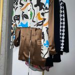 ZARA Multicolored Abstract Cropped Button Up Front Open Back Lace Up Shirt Photo 5