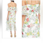 Nanette Lepore Women Floral Cold Shoulder Ruffle Midi Wrap Dress Sz 6 Whimsical Photo 1