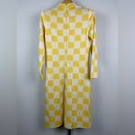 Vintage 60s 70s Amelia Gray Yellow Cream Checkered Long Sleeve Mock Neck Dress Size 8 Photo 3