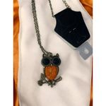 None Vintage Orange Jeweled Owl Necklace With Heavy Chain Photo 4