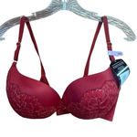 Maiden Form Push Up & In Lace Bra Sz 38D Wine/Gold NWT Red Photo 0