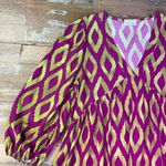 AQRL Italy Pink & Green V Neck Geometric Puff Sleeve Dress Photo 5