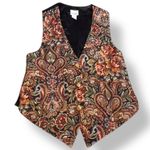 Vintage 80s Moda International Baroque Tapestry Vest Medium Adjustable Back Black Photo 0