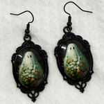 Ghost Portrait Dangle Earrings, Spooky Halloween Jewelry, Novelty Earrings Black Photo 0