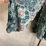 Libby Edelman  Blue Sheer Blouse High Neck Cold Shoulder Sz Medium Photo 3