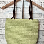 Talbots Green and Brown Woven straw Tote Bag with Leather Handles 10x13 Photo 0