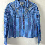 Free People  X Understated Rockabilly Western Studded Snap Shirt Blue Striped XL Photo 0