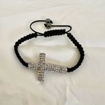 Rhinestone cross black cord adjustable bracelet Silver Photo 10