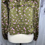 Lush Clothing Lush Feel So Lucky Satin Long Sleeve Romantic Blouse Size S Green Pink Photo 2