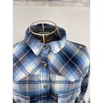 Jachs Girlfriend Bea Plaid Flannel Shirt Blue pearl snaps rollup cuff Women’s M Photo 5