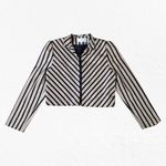 80s Vintage Gold Black Striped Silk Blend Cropped USA Made Power Blazer Size 12 Photo 1